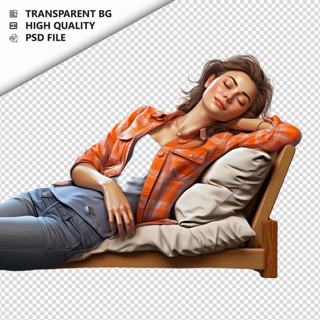 PSD european woman napping 3d cartoon style white background