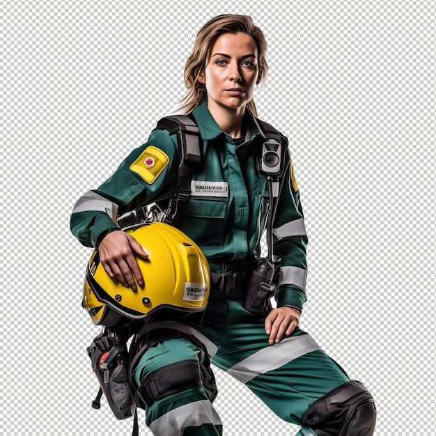 ヨーロッパの女性救急隊員 PSD 透明な白い隔離