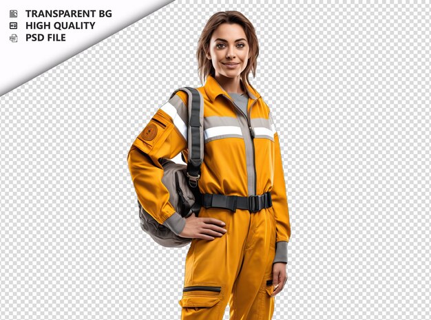 European woman paramedic on white background white isolat