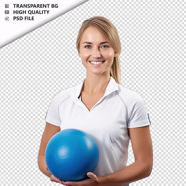 European woman physical therapist on white background whi