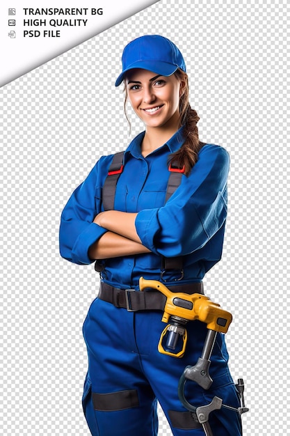 European woman plumber on white background white isolated