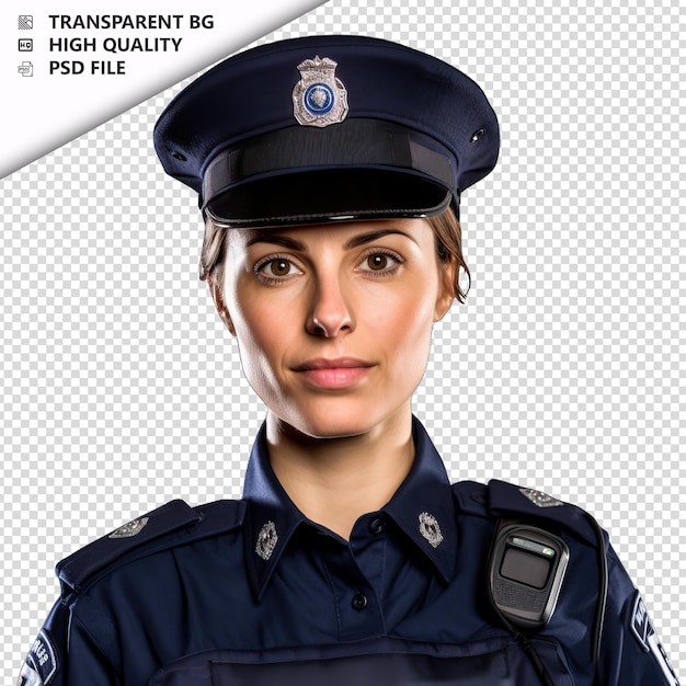 PSD european woman police officer on white background white i