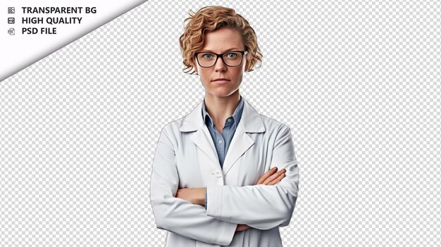 PSD european woman scientist on white background white isolat