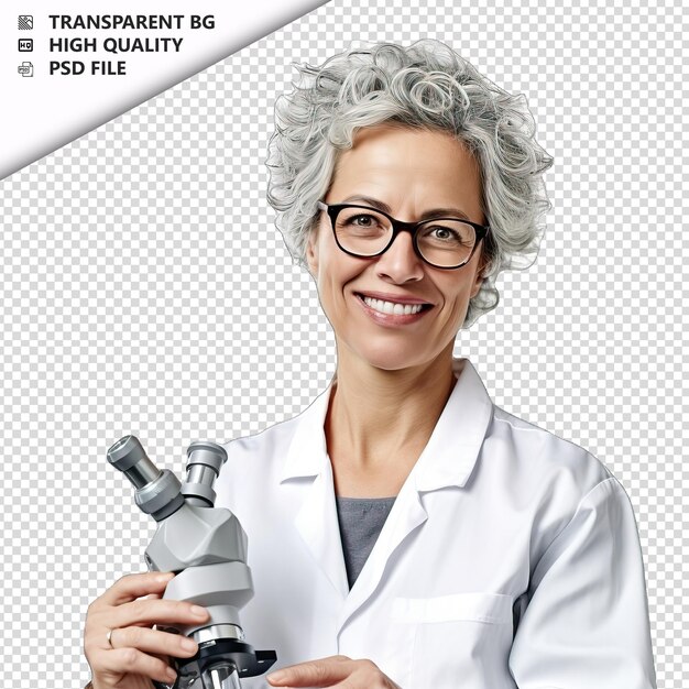 PSD european woman scientist on white background white isolat