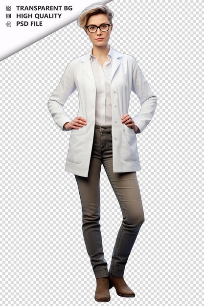 PSD european woman scientist on white background white isolat