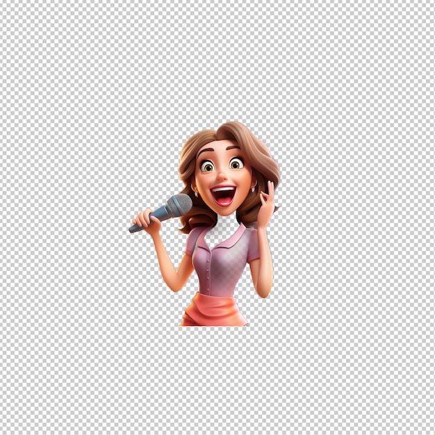 PSD european woman singing 3d cartoon style transparent background