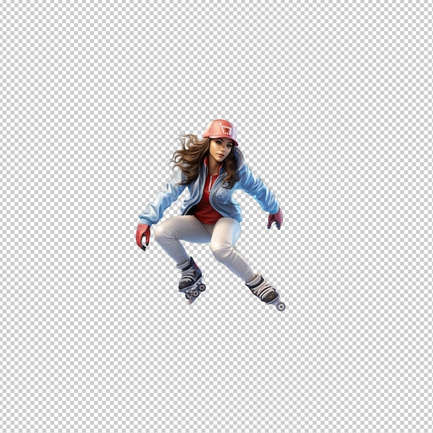 European woman skating 3d cartoon style transparent background