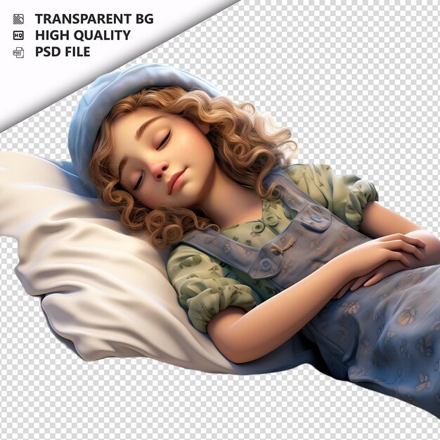 PSD european woman sleeping 3d cartoon style white background