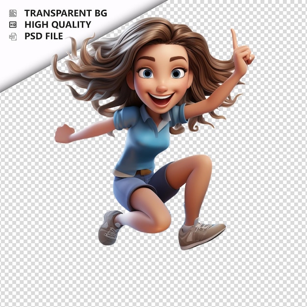 European woman surfing 3d cartoon style white background