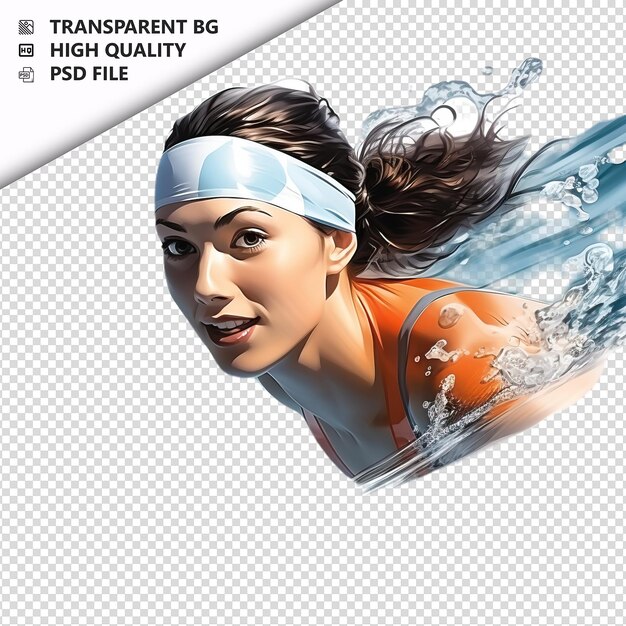 PSD european woman swimming 3d cartoon style white background