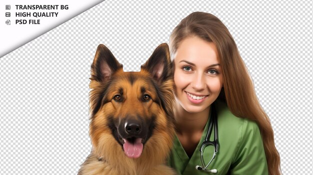 European woman veterinarian on white background white iso