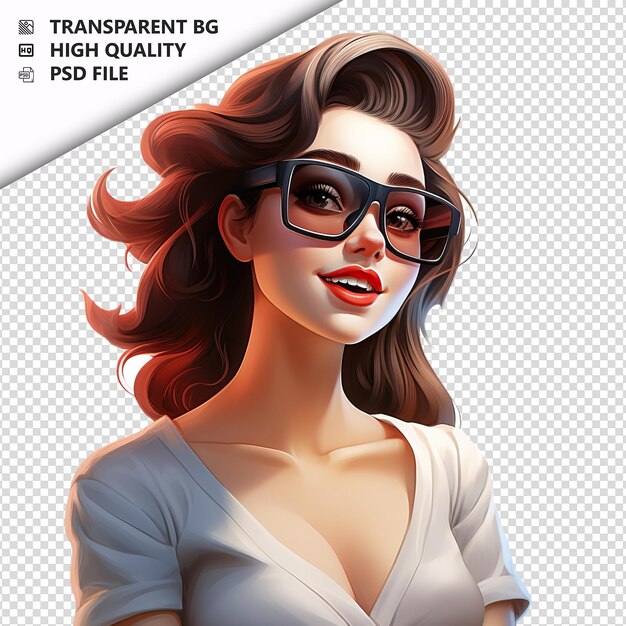 European woman watching 3d cartoon style white background