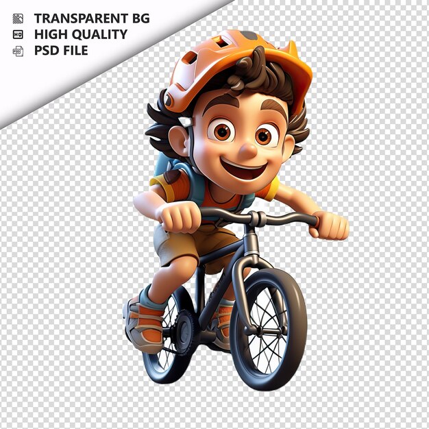 PSD europejski kid biking 3d cartoon style białe tło iso