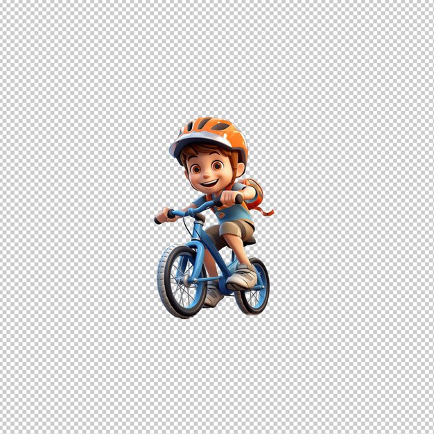 PSD europejski kid biking 3d cartoon style przezroczysty tło iso