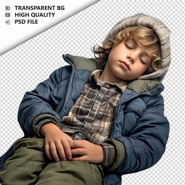 PSD europejski kid napping ultra realistyczny styl białe tło