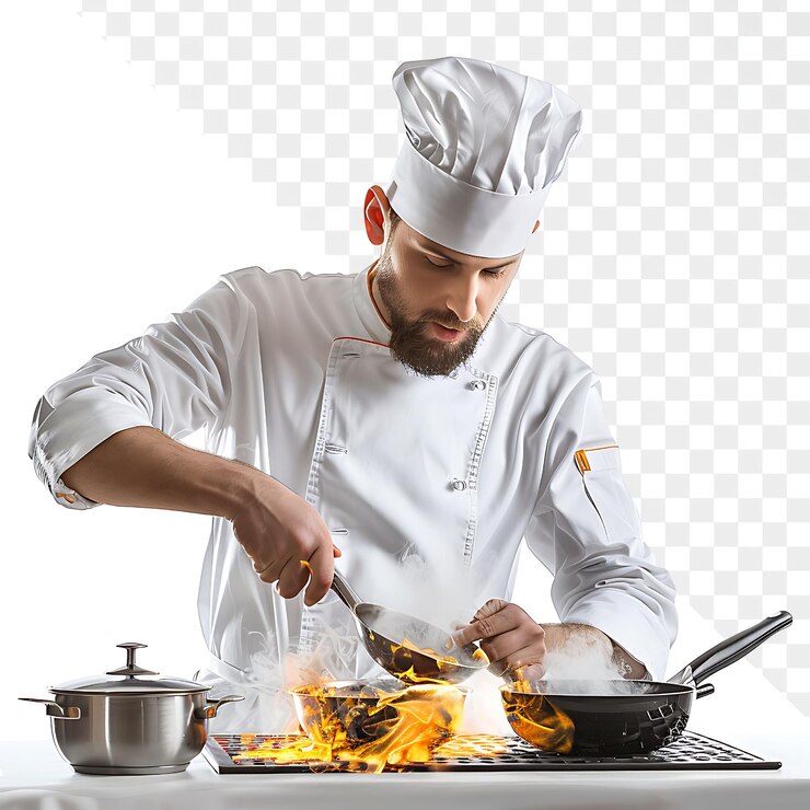 PSD europese chef-kok in de keuken van een restaurant