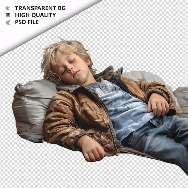 Europese kid napping ultra realistische stijl witte achtergrond