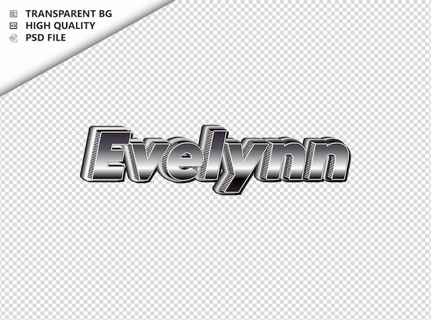 Evelynn tipografia testo argento nero psd trasparente