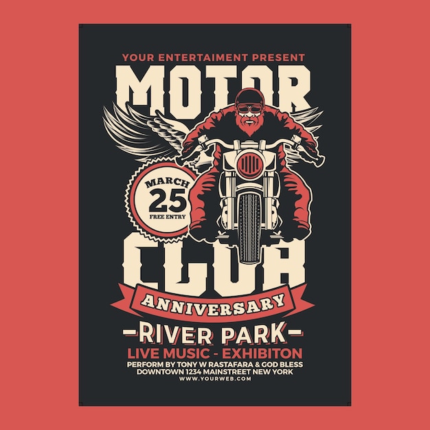 PSD evenementenflyer voor motorclubs