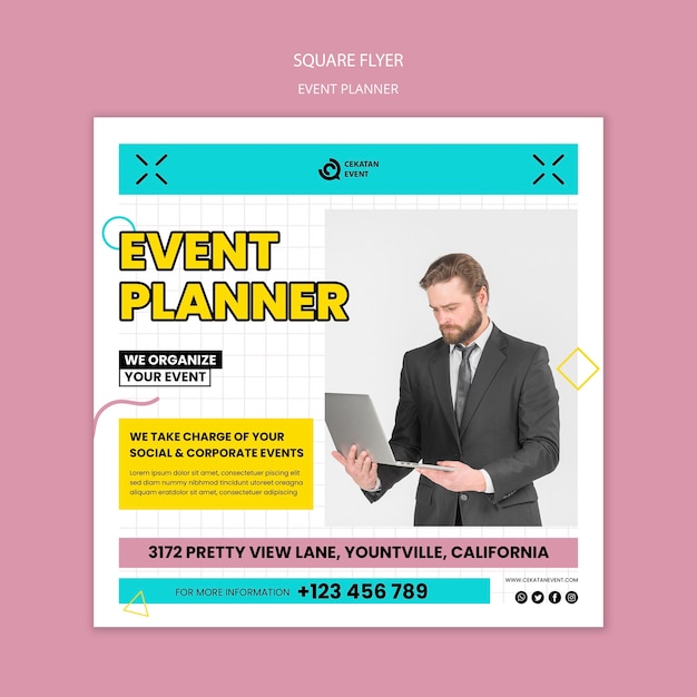 Evenementenplanner vierkante flyer