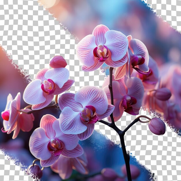 PSD la luce della sera accarezza le fioriture di orchidee quadrate sullo sfondo trasparente