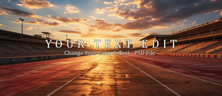 PSD evening scene asphalt international race track with starting
