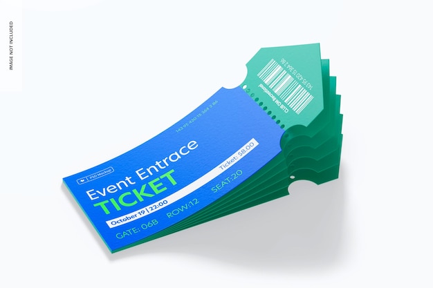 Event entrance ticket mockup, falling