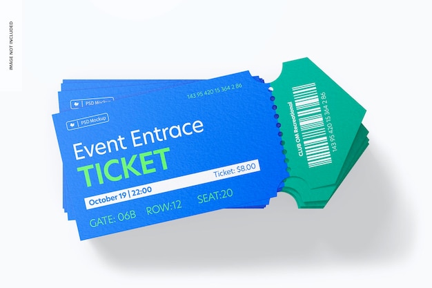 Event entrance ticket mockup, stacked