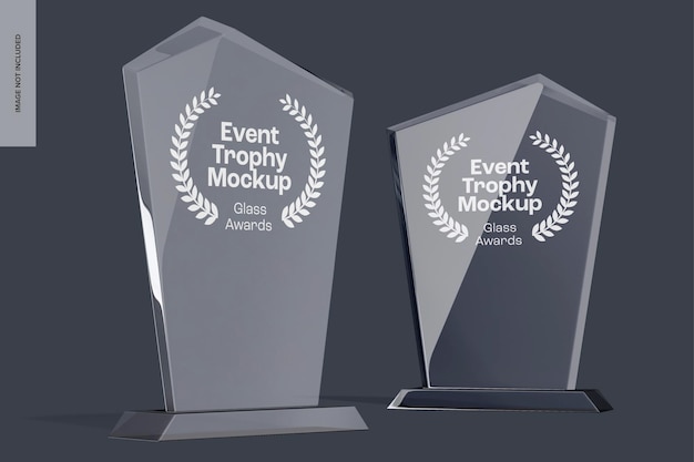 PSD event glass trophies mockup left view