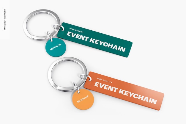 Event keychains mockup, high angle view