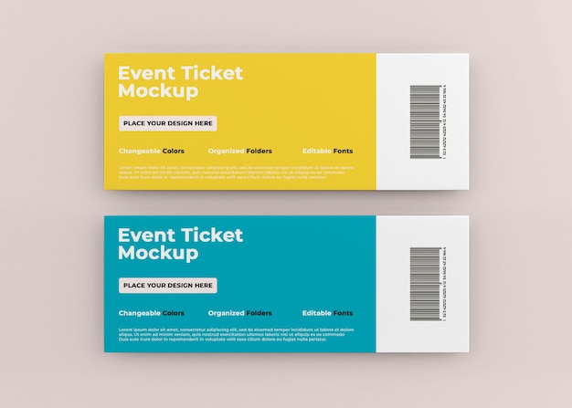 Event ticket mockup design isolated