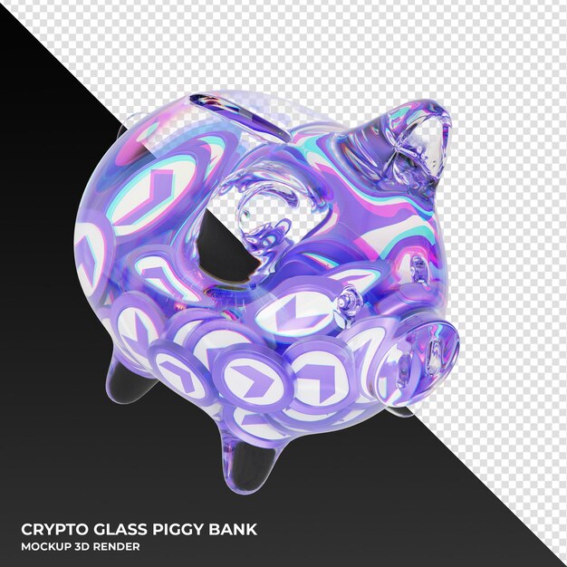 everscale ever glass piggy bank with crypto coins 3d illustration