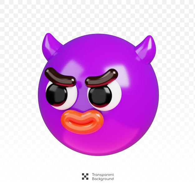 Evil face emoji 3d rendering of emoticon on transparent background