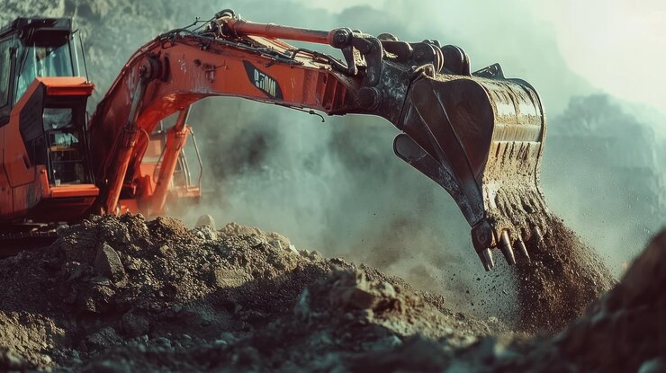 PSD excavator in action earthmoving power in industrial landscape