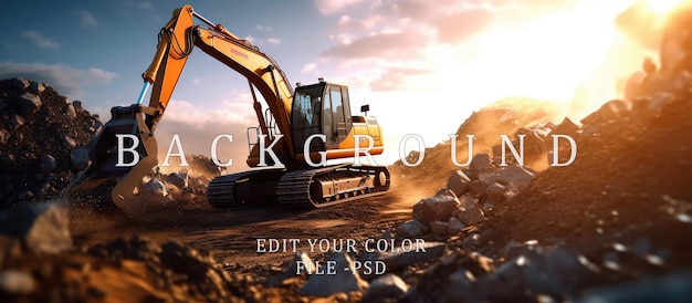 PSD excavator is operating in a coal mining field in hot sun blue orange light