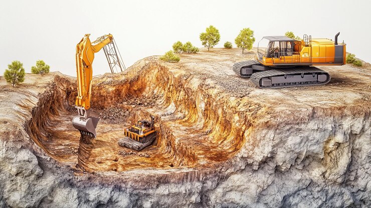 PSD excavators digging a pit in a quarry
