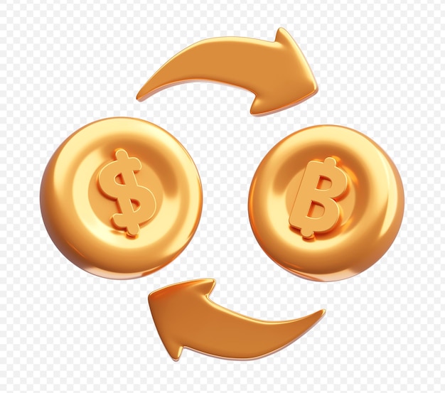 USD에서 태국 바트 아이콘 표지 3D 배경 일러스트레이션