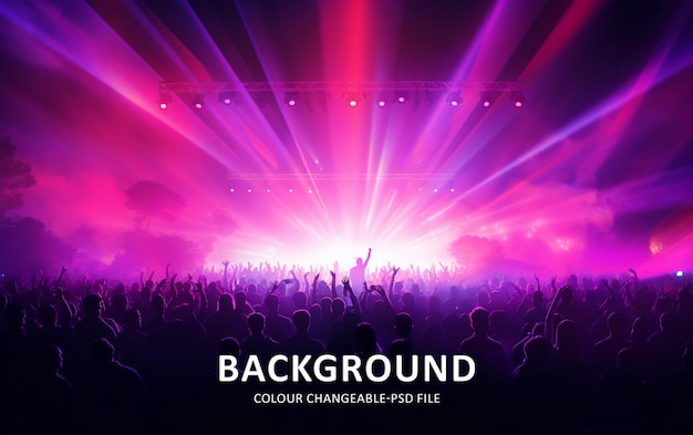 an excited audience on a colorful music notes background