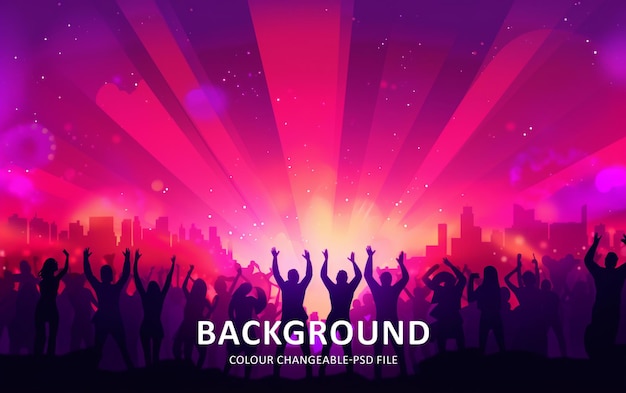 an excited audience on a colorful music notes background