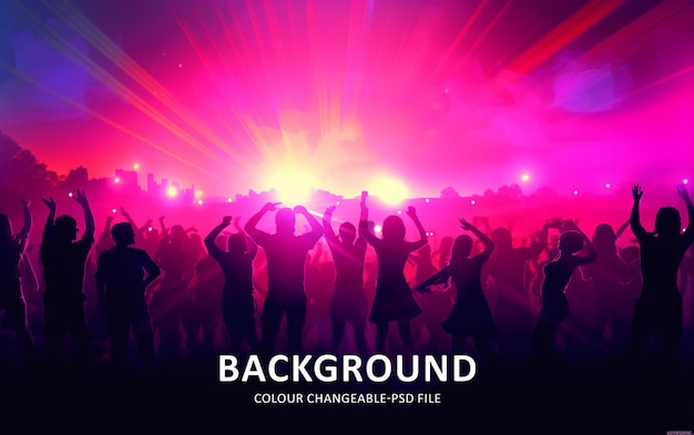 an excited audience on a colorful music notes background