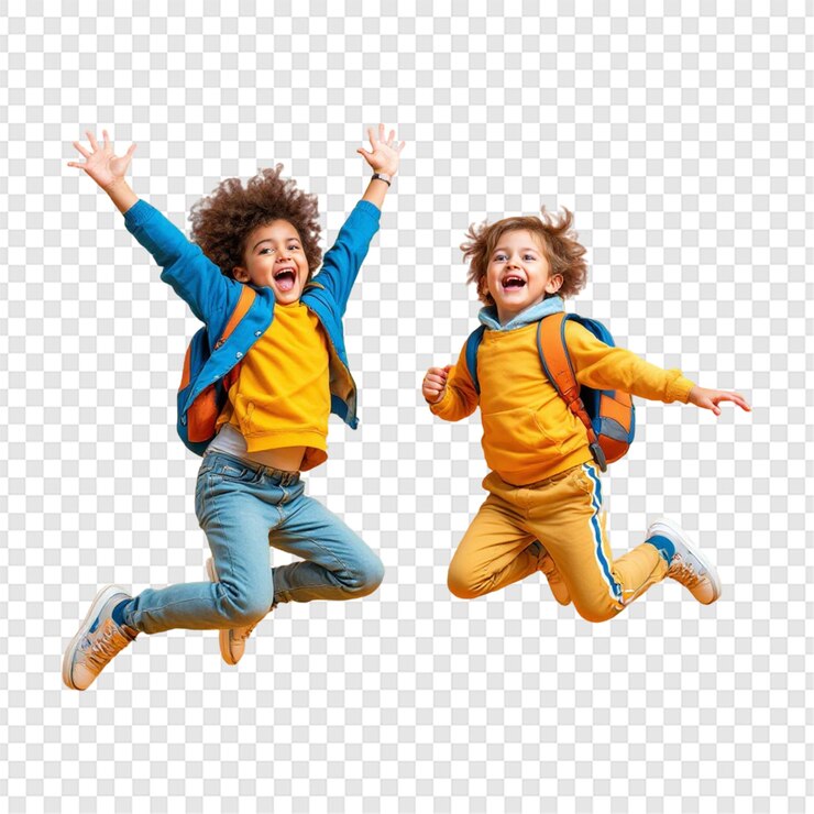 PSD excited kids jumping for joy