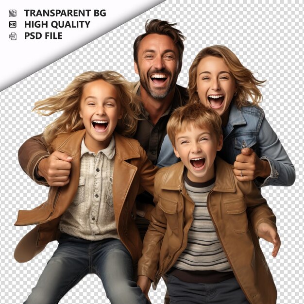 PSD excited white family ultra realistic style white backgrou