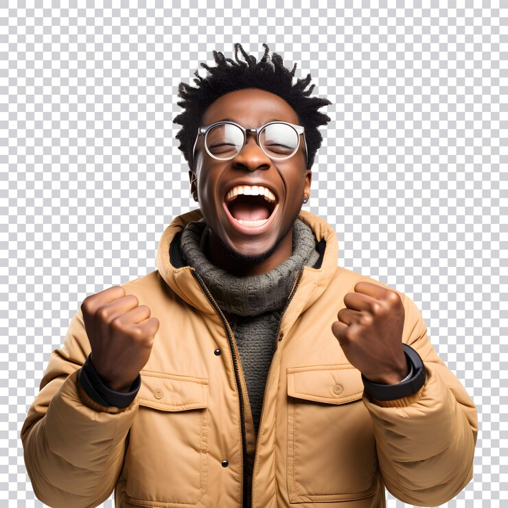 Excitement African man lively and positive atmosphere