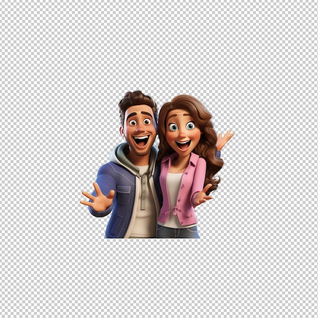 PSD exciting latin couple 3d cartoon style transparent background i