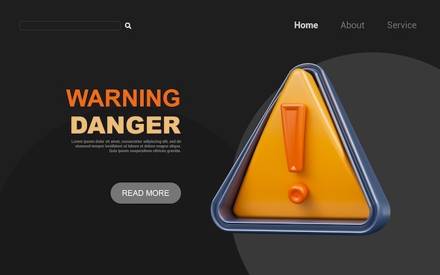 Exclamation sign on dark background 3d render concept for danger alert signal