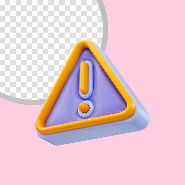 Exclamation triangle badge icon 3d render concept for warning alert signal dangerous