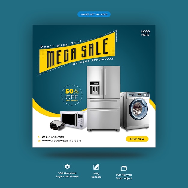 PSD exclusive home appliance social media square banner template