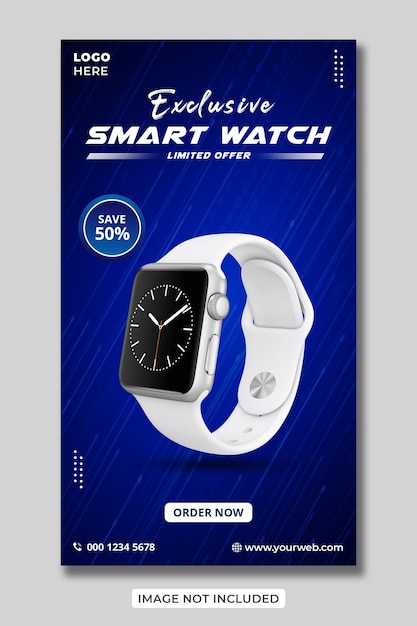 独占的なスマートウォッチブランドのソーシャルメディアFacebookとInstagramのストーリーテンプレート