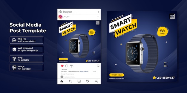 Modello di banner post social media vendita esclusivo smartwatch