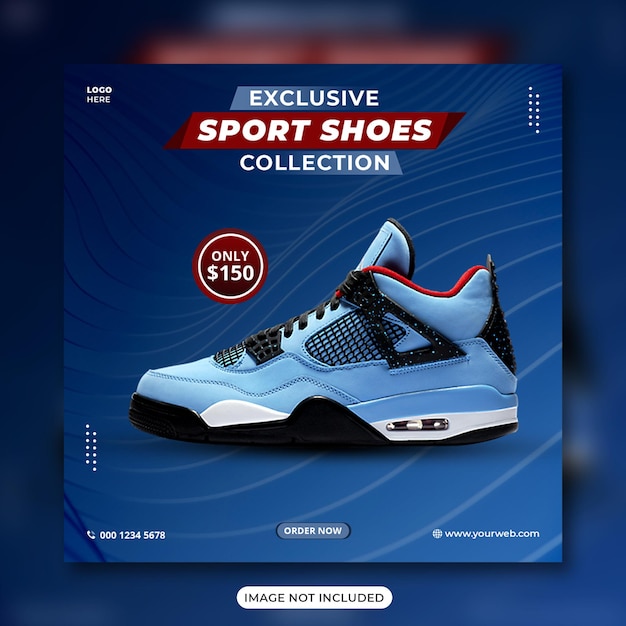 Эксклюзивная коллекция спортивной обуви, дизайн баннера в социальных сетях или квадратный флаер premium psd
